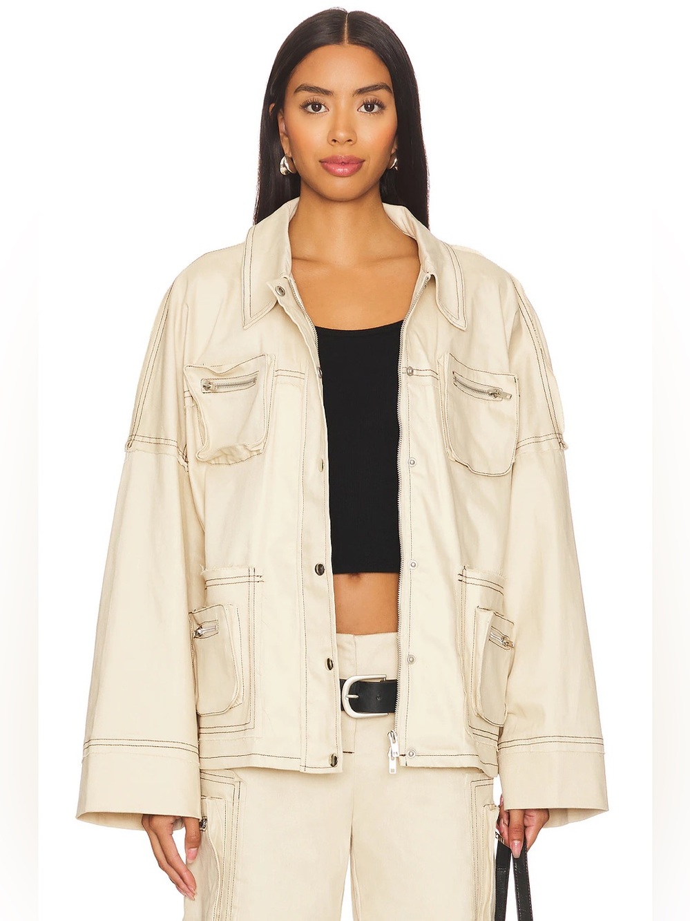 BY. DYLN Mallory Relaxed Wide Leg Cargo Pant & Jacket Matching Set, Size XS